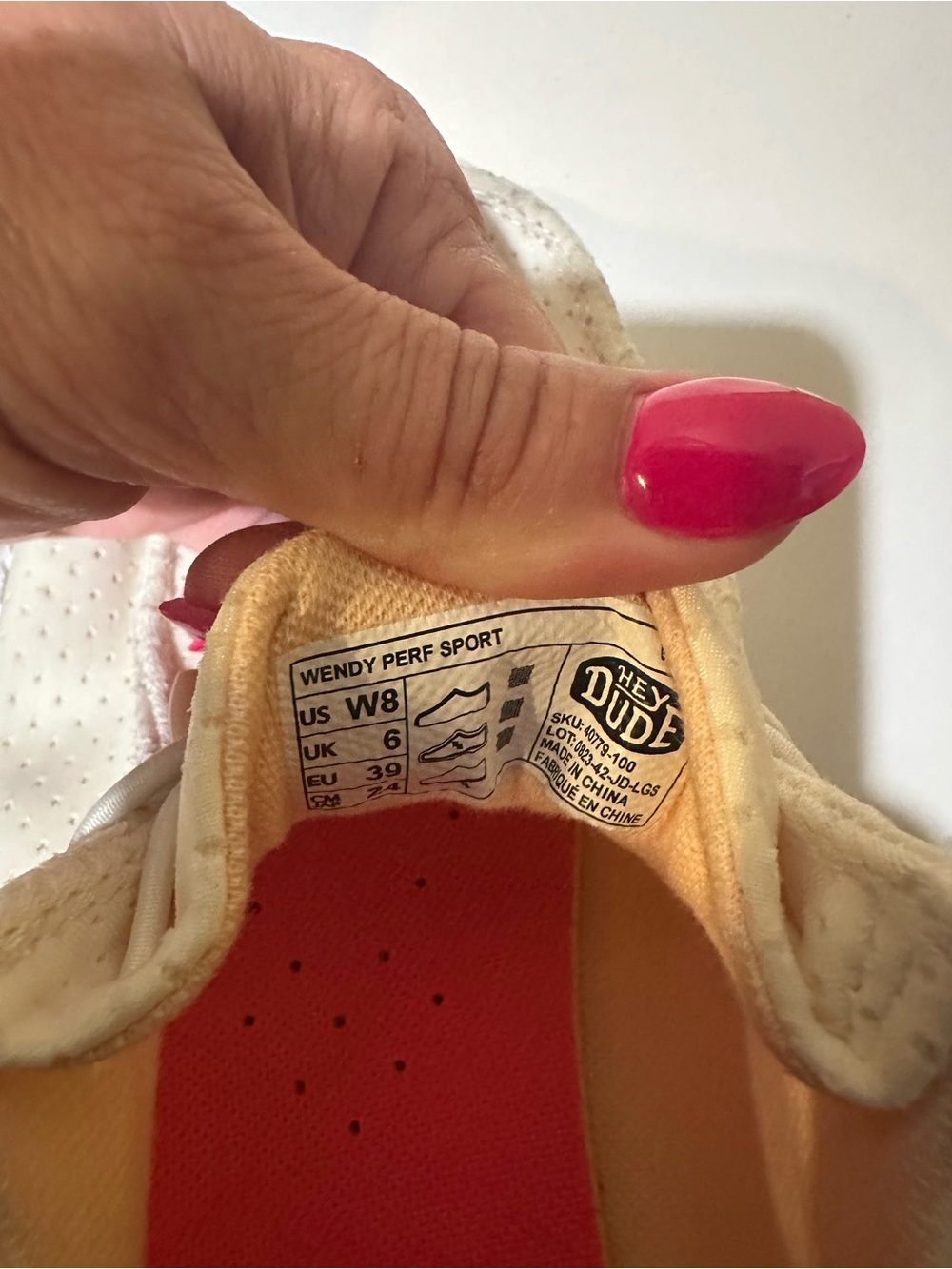 Hey Dude Women’s cream Sneakers with Coral Pink Insoles - Picture 6 of 7